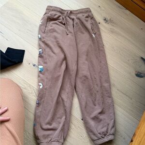 YoungLA Brown Jogger Pants with Embroidered Accents